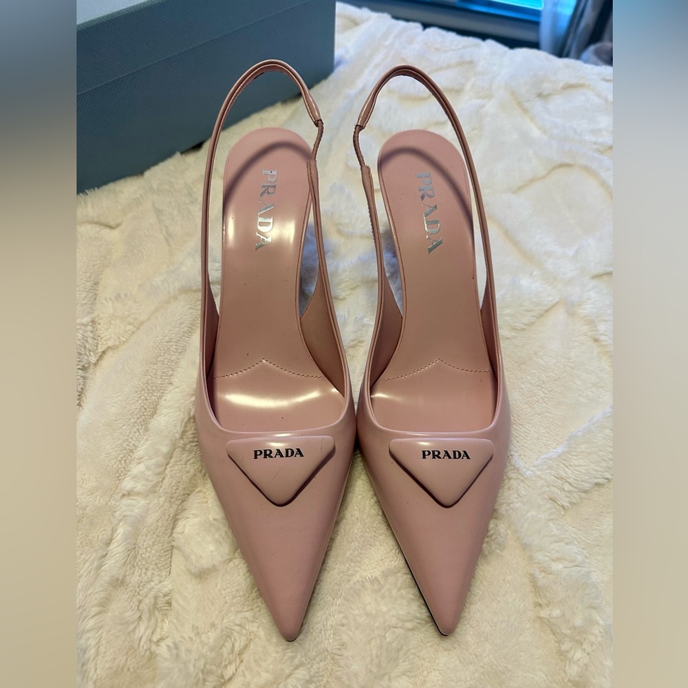 Prada Patent Triangle Slingback Heels